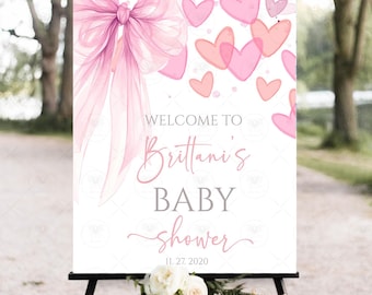 Sweetheart Bow Baby Shower Welcome Sign, Editable Template (Printable Download) SH1