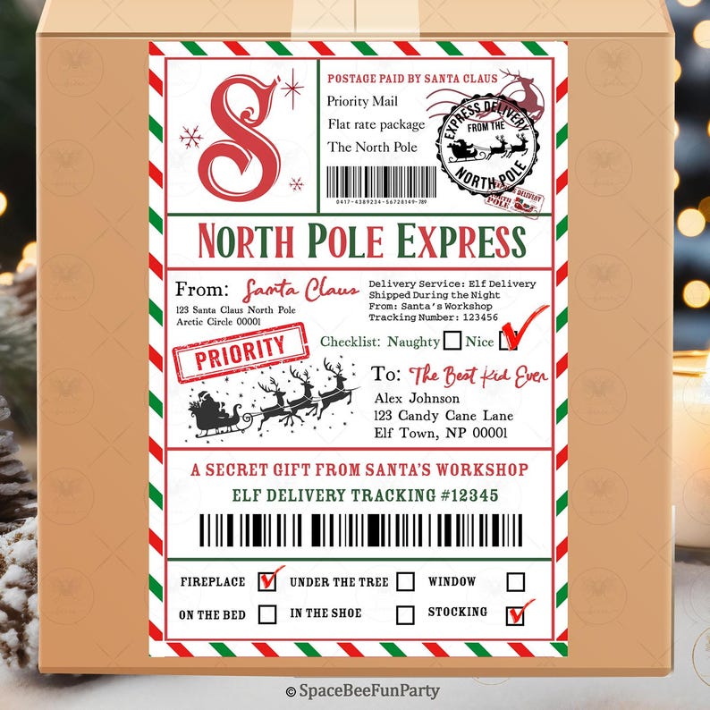 Santa Mail Sticker Template, Editable North Pole Gift Label North Pole ...
