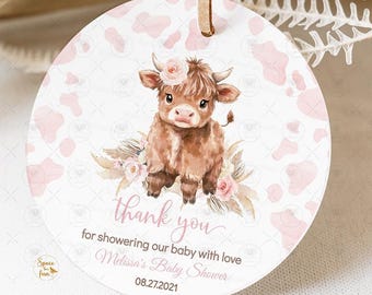 Highland Cow Baby Shower  Gift tags Favor tag  Girl, Holy Cow Baby Boho, Thank you tag  Printable Template Digital HCG1