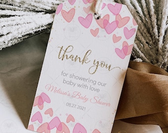 Valentine's Baby Shower Favor Tags, Hearts, Editable Template (Digital Download)  SH1
