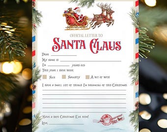 Letter to Santa Printable Santa wish list letters Christmas Letter Easy to print Editable Printable Digital Instant download XP1