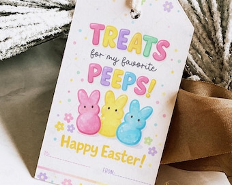 Peeps Easter Gift Tags Pasen afdrukbare, collega leraar klas uitwisseling gunst tag, Kids Easter Basket sjabloon instant download EA1