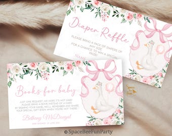 Silly Goose Baby Shower  Baby book diaper Coquette Bow Goose Baby Preppy Girl Themed Enclosure Card Template Download Template SG7