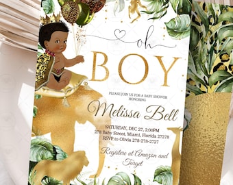 Safari Prince Baby Shower Invitation, Jungle Theme (Digital Download) SP1