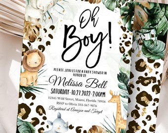 Leopard Print Safari Baby Shower Invitation, Jungle Theme (Digital Download)