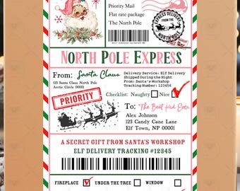 Santa Mail Sticker Label Template, Editable Santa gift Label Designs, North Pole Christmas Eve Labels, Printable Digital Download SS1