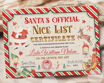 Santa Claus Official Nice List Certificate Letter From Desk Santa Claus Christmas Eve North Pole Editable Template Printable XP1
