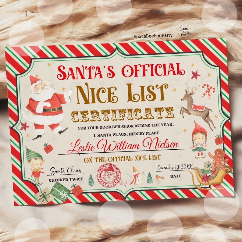 Santa Claus Official Nice List Certificate Letter From Desk Santa Claus ...