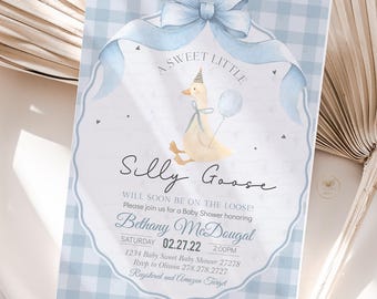Silly Goose Baby Shower Invitation, Coquette Bow Goose Baby Shower Invite, Preppy Boy Baby Shower Editable Printable Template  Download SG7