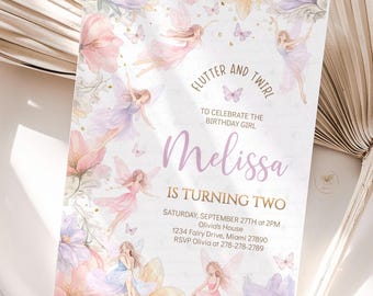 Fairy Birthday Invitation 2nd Birthday Invitation Enchanted Garden Whimsical Fairy Theme Wildflower Editable Digital Template FF1