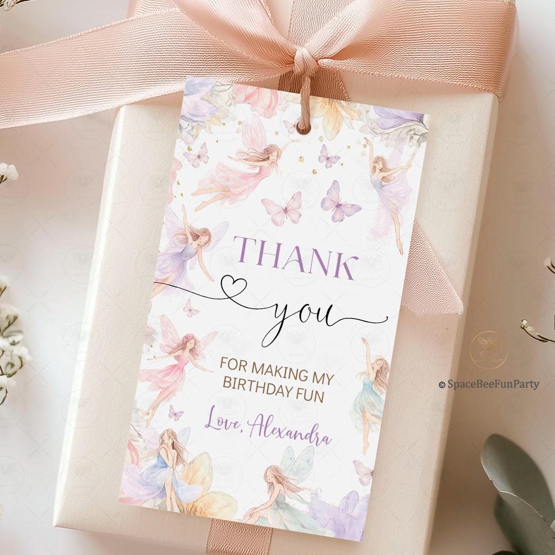 Fairy Birthday Favor Tag, Enchanted Garden Thank You (digital Template ...