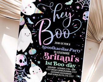 Little Boo Birthday Halloween Invitation, 1st Birthday invite  Pumpkin Editable  PrintableTemplate BBB3