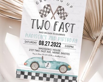 Two Fast Racing Car Birthday Invitation 2nd Birthday Invitation Racing Car Vintage Racecar Invite Editable Template Instant Download FC1