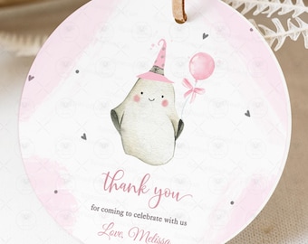 Little Boo Baby Shower Favor Tag, Halloween Thank You Tag, Pink Ghost Pumpkin Editable Printable Template BBB3