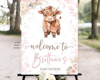 Holy Cow Baby Shower Highland Welcome sign Girl Holy Cow Baby Boho Farm Holy Cow Editable Printable Template Digital HCG1