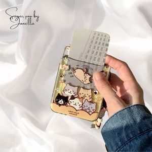 Kawaii 3D Kitten with Card Slot Phone Case for Z Flip 3 4 5 6 , Creative Transparent Print Cover for Samsung