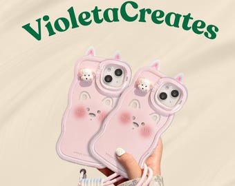 3D Pink Dog Phone Case for iPhone 17 Pro Max 16 15 14 13 12 11 with Cute Wrist Chain Holder and Bracket Stand Shockproof Case