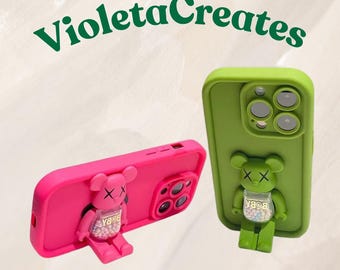 Cute 3D Bear Phone Case for iPhone 16 15 14 13 12 11 Pro Max Kawaii Silicone Shockproof Matte Cover