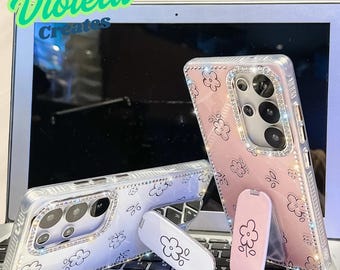 Cute Diamond Inlaid Anti-Drop Case with Stand for Samsung S23 S24 S25 Ultra, A16 A26 A36 A56 5G, A15 5G, and A55 Sparkly Protective Cover