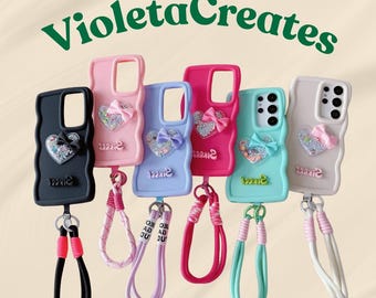 3D Sweet Candy Bow Heart Fruit Phone Case for Samsung Galaxy S24 S23 S22 Ultra A55 A54 A34 A14 5G Soft Cover with Cute Summer Lanyard