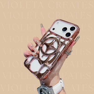 3D Luxury Star Hollow iPhone Case Electroplated Glossy Cooling Cover for iPhone 17 16 15 14 13 12 Pro Max Plus Shiny Heat
