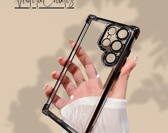 Luxury Plated Clear Shockproof Phone Case for Samsung Galaxy S25 FE Edge S24 Ultra S23 S22 S21 Hard Acrylic Hybrid Bumper Cover