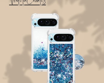 Cute Bling Quicksand Clear Soft TPU Anti-Fall Case for Pixel 10 / 9 / 8 Pro / XL / 9A / 8A / 7A Glitter Liquid Phone Cover
