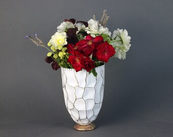 White large Flower Vase, Brass vase, hostess gift, center piece, copper art, Copper Vessel, Copper Dish, big flower vase