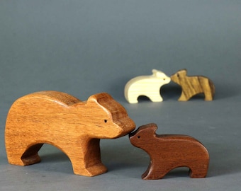 wooden animal toy, Bears figurines, wooden animal family, animal lover, gift for Mom, woodland art, Mother Bear with a cub, family game
