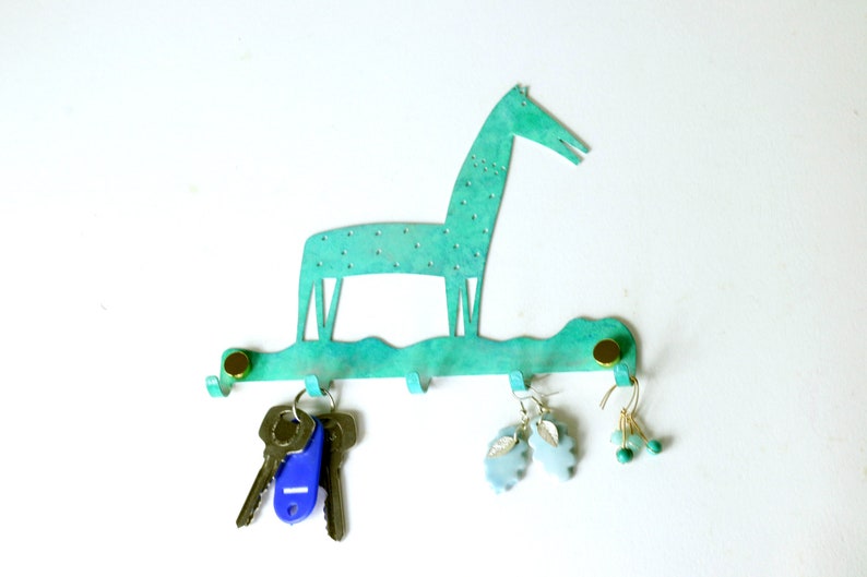 Earring Holder & jewelry organizer, Jewelry rack for wall, green Horse, Horse Lover gift, earing storage, wall hooks, wall hanging image 4
