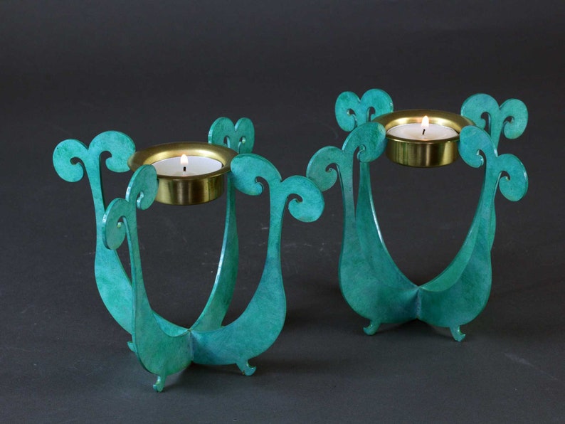Turquoise Candle Sticks, Sabbath candles, 2 candle holders, dinner table décor, Jewish Gift, made in Israel, Table Décor, Judeica gift image 4