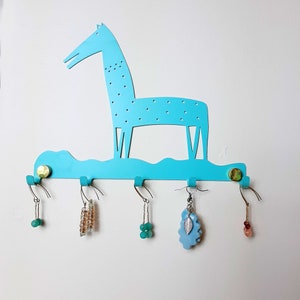 Earring Holder & jewelry organizer, Jewelry rack for wall, green Horse, Horse Lover gift, earing storage, wall hooks, wall hanging image 3