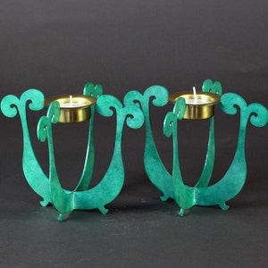 Turquoise Candle Sticks, Sabbath candles, 2 candle holders, dinner table décor, Jewish Gift, made in Israel, Table Décor, Judeica gift image 1