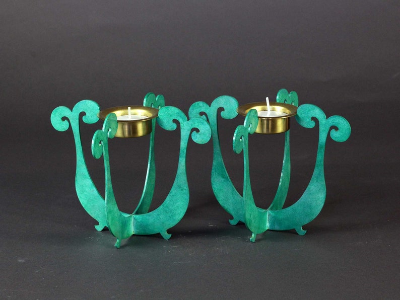 Turquoise Candle Sticks, Sabbath candles, 2 candle holders, dinner table décor, Jewish Gift, made in Israel, Table Décor, Judeica gift image 1