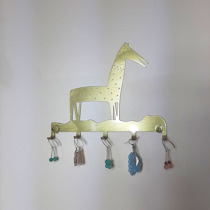 Earring Holder & jewelry organizer, Jewelry rack for wall, green Horse, Horse Lover gift, earing storage, wall hooks, wall hanging image 5