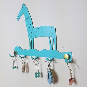 Earring Holder & jewelry organizer, Jewelry rack for wall, green Horse, Horse Lover gift, earing storage, wall hooks, wall hanging image 1