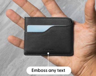 N01 - World Slimmest Leather Wallet for Cards & Cash with Custom Name Embossing