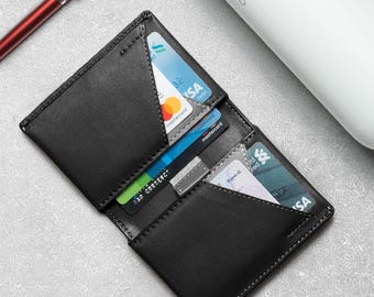 G01 - Slim Minimalist Leather Wallet for him her with custom name embossing