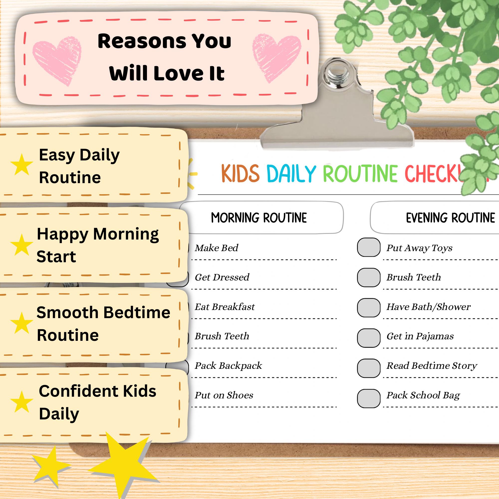 Printable A4 Kids Checklist Daily Routine, Canva Editable Morning ...