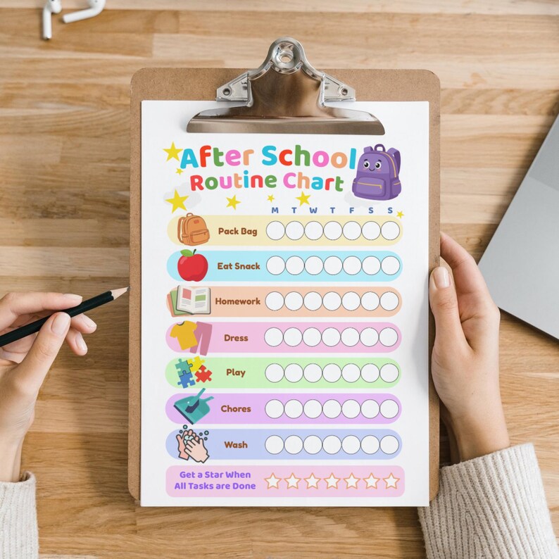 Printable Kids Routine Chart Set, Colourful Daily Responsibilities ...
