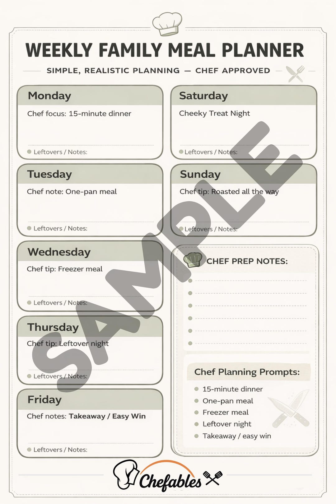 Weekly Family Meal Planner Printable | Chef Designed Dinner Planner ...