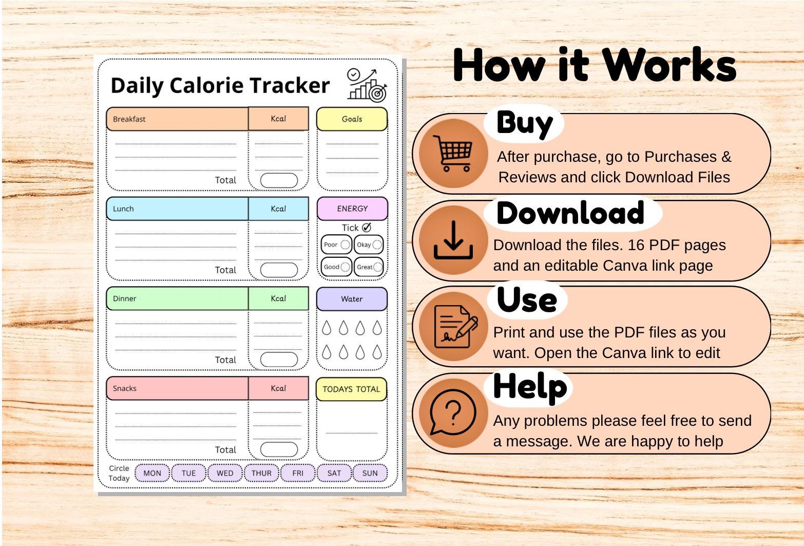 Daily Food Journal | Calorie Tracker, A4 A5 US Letter (printable PDF ...