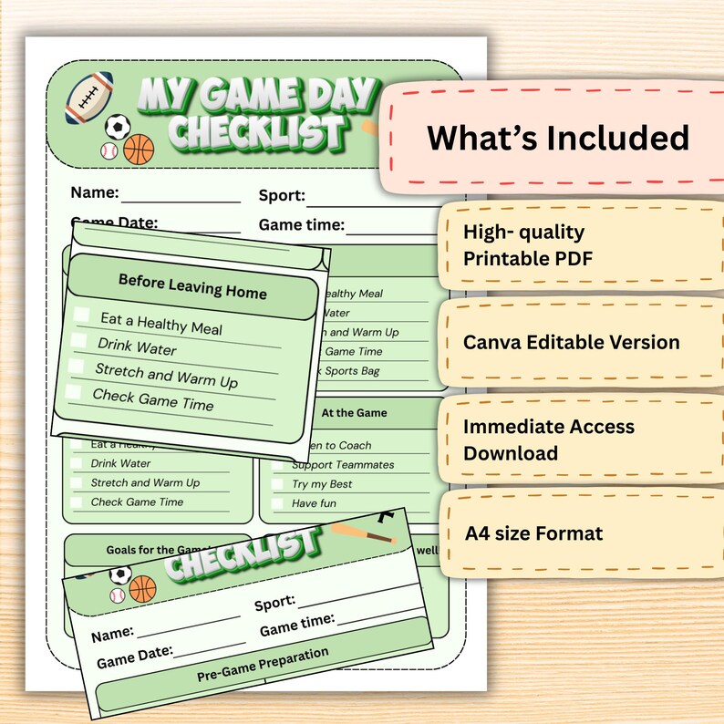 Printable Game Day Checklist, Kids Sports Preparation Organiser, A4 ...