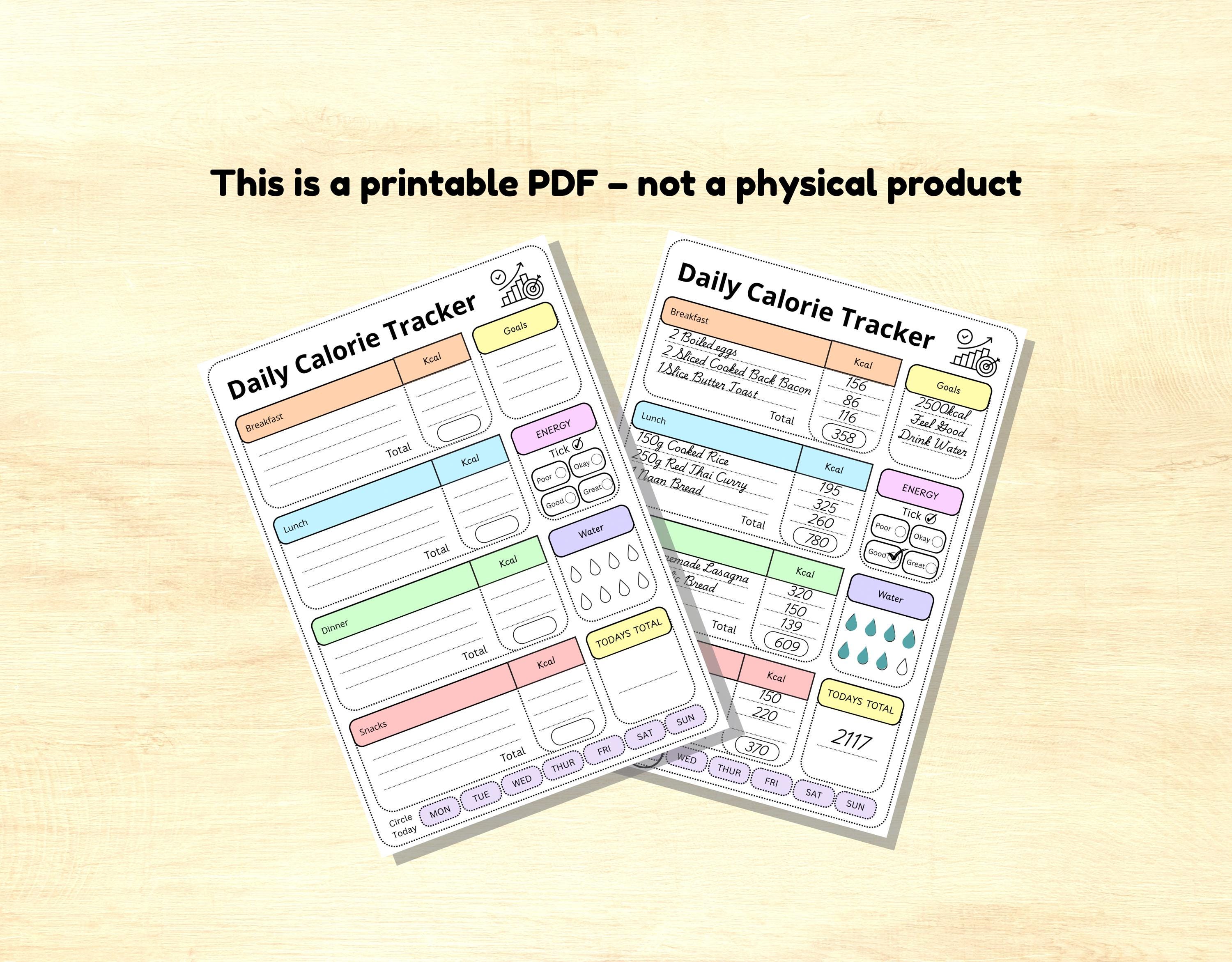 Daily Food Journal | Calorie Tracker, A4 A5 US Letter (printable PDF ...