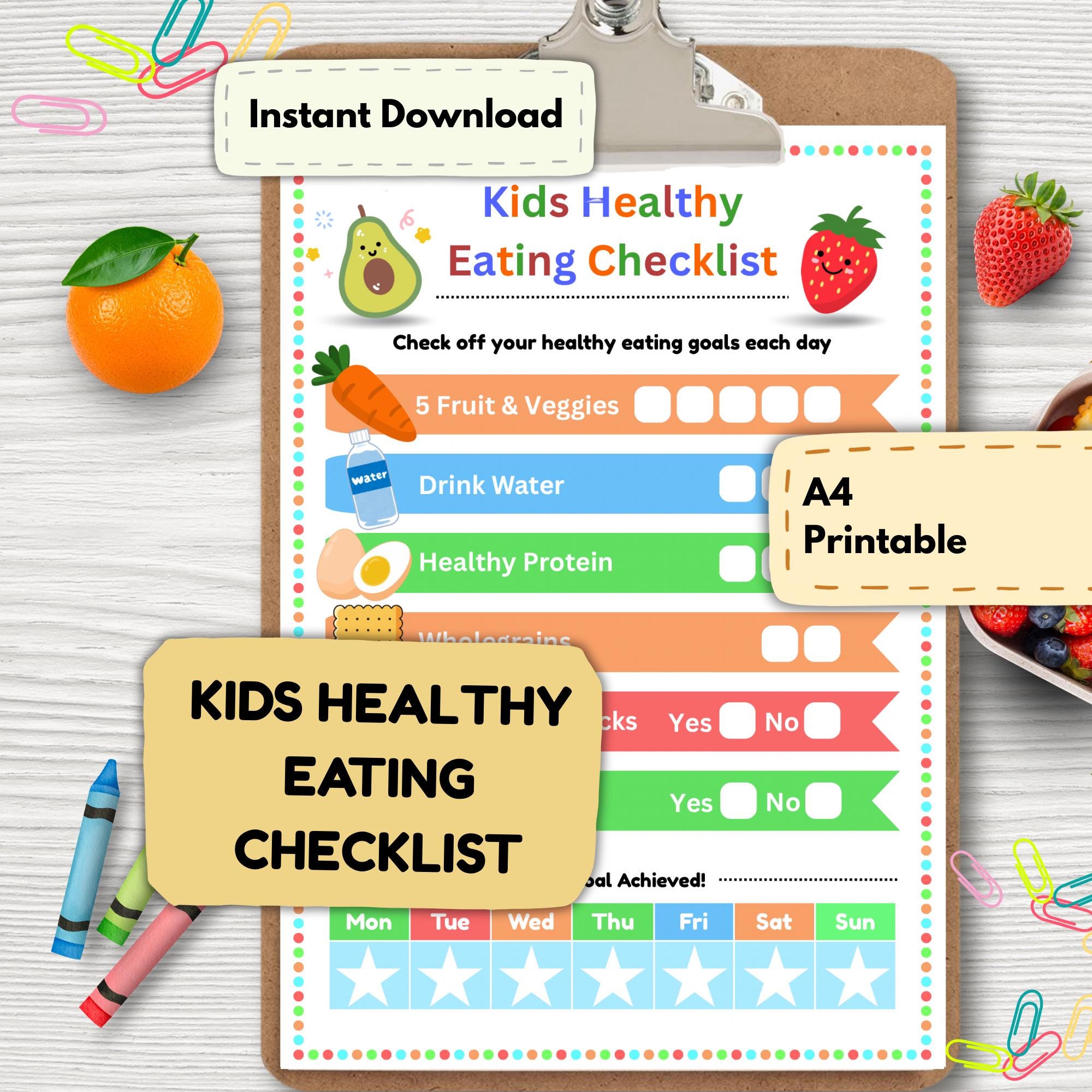 Printable PDF Healthy Eating Chart for Kids, A4 Healthy Habits Routine ...