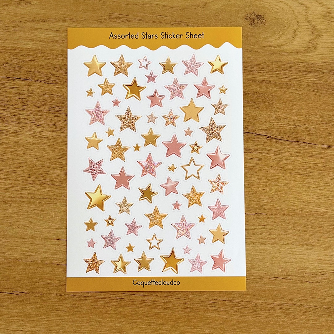 Star Sticker Sheet, Gold Pink Star Stickers, Cute Scrapbook Stickers ...