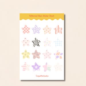 Patterned Star Sticker Sheet, Cute Star Stickers for Planner, Scrapbooking & Bullet Journal, Aesthetic Sticker Set