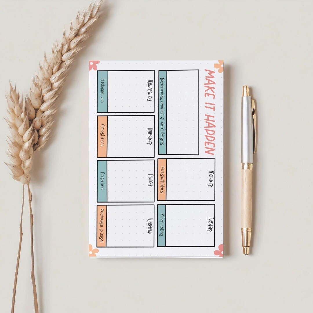 A5 Weekly Planner Notepad, Make It Happen Weekly Planner, Colourful ...