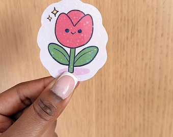 Cute Tulip Sticker, Smiling Flower Vinyl Sticker, Pastel Floral Sticker, Kawaii Spring Sticker, Aesthetic Flower Sticker