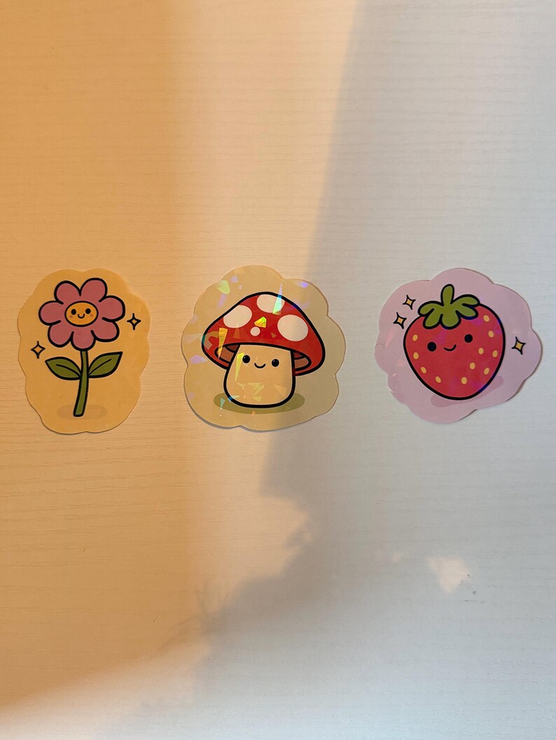 Cute Strawberry Vinyl Sticker | Kawaii Fruit Sticker | Holographic ...